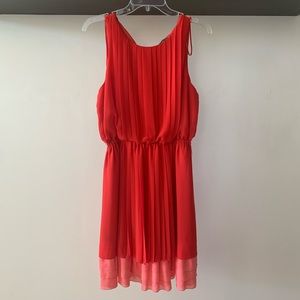 💕Red and Pink Pleated Dress with Ruffles